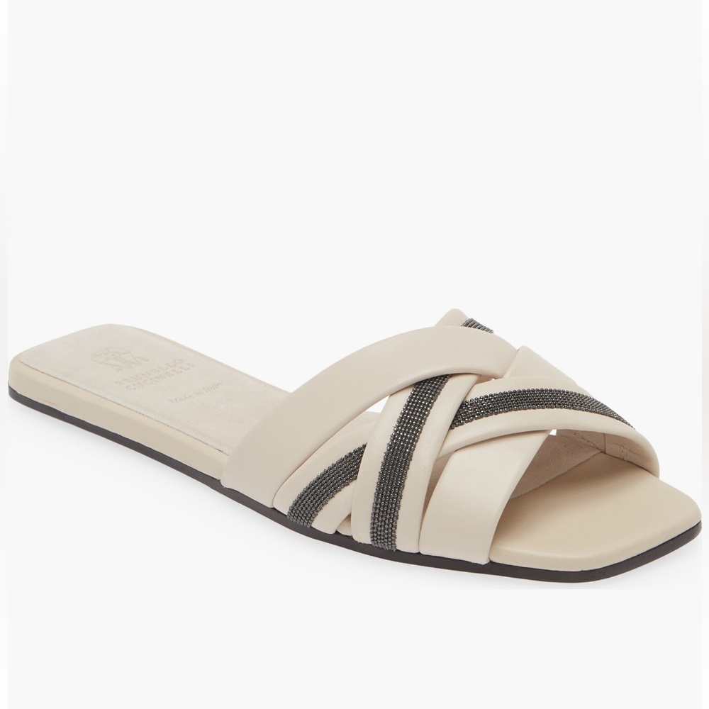 Brunello cucinelli monili woven slide sandal 41/10